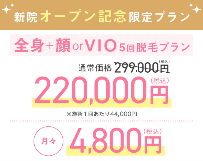 エミシアクリニックでは新院オープン記念限定プランを用意しています。